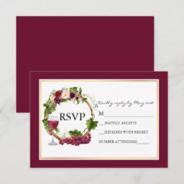 Tarjeta De Confirmación De Asistencia Corona de uvas florales en acuarela Burgundy Weddi