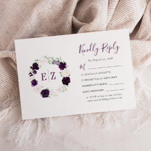 Tarjeta De Confirmación De Asistencia Corona floral de boda con monograma en tono rosa p