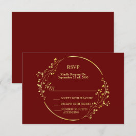 Tarjeta De Confirmación De Asistencia Corona geométrica floral dorada de boda roja