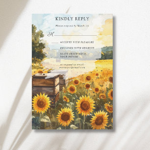 Tarjeta De Confirmación De Asistencia Cosecha de Girasoles Colmenas País Boda de Otoño