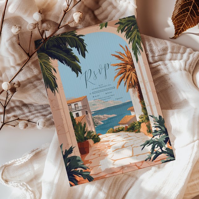 Tarjeta De Confirmación De Asistencia Costa Amalfi | Boda de mosaicos mediterráneos (Subido por el creador)