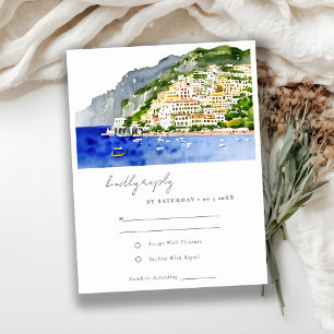 Tarjeta De Confirmación De Asistencia Costa de Amalfi Italia Paisaje Acuarela Boda