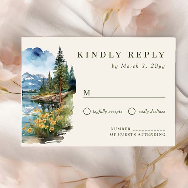 Tarjeta De Confirmación De Asistencia Country Lake Boda (RSVP card from the Country Lake wedding collection by Darling & May)