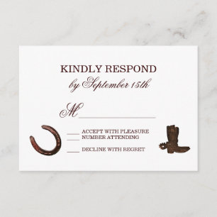 Tarjeta De Confirmación De Asistencia Country Western Horseshoes Boots Boots Wedding RSV
