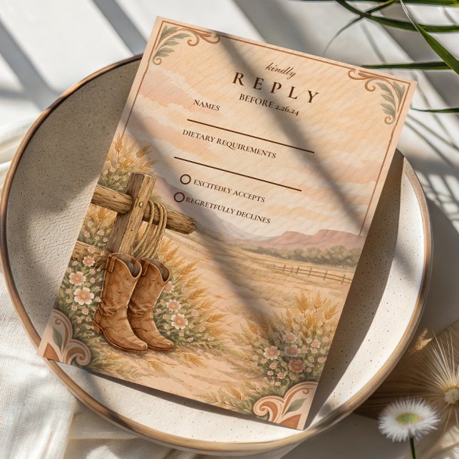 Tarjeta De Confirmación De Asistencia Cowboy Boots Desert Wedding (Subido por el creador)