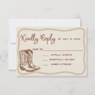 Tarjeta De Confirmación De Asistencia Cowboy occidental boots Casual Just Love Boda