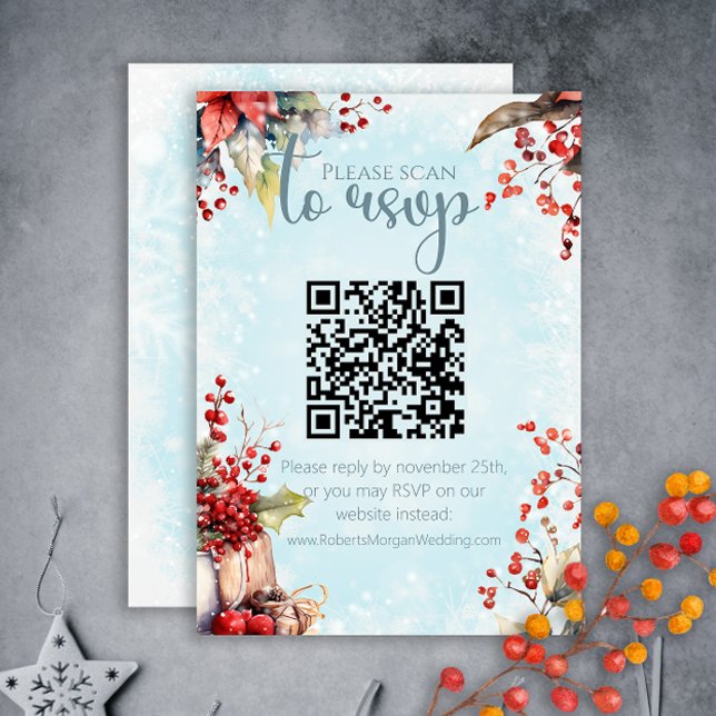 Tarjeta De Confirmación De Asistencia Cozy Winter Rowan berry bouquet Boda de código QR (Subido por el creador)