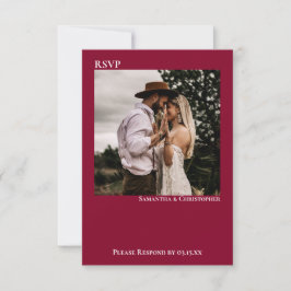 Tarjeta De Confirmación De Asistencia Cranberry Red Simple Boda de fotografía Minimalist