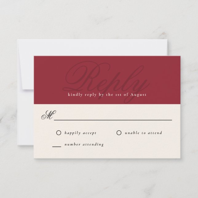 Tarjeta De Confirmación De Asistencia Cranberry Rojo Moderno Elegante Monograma Mínimo R (Anverso)