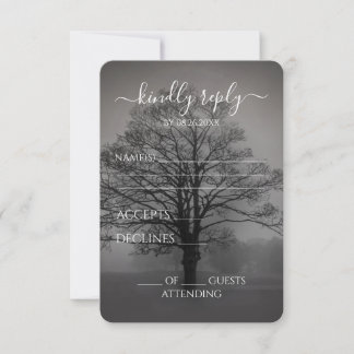 Tarjeta De Confirmación De Asistencia Crea Tu Propia Boda de Niebla con Silueta de Árbol