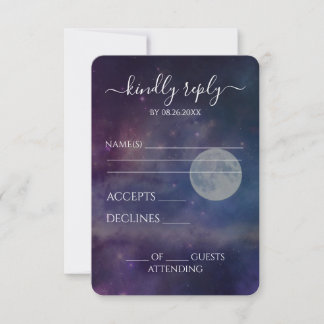 Tarjeta De Confirmación De Asistencia Crea Tu Propia Boda de Noche Morada Bajo el Cielo