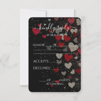 Tarjeta De Confirmación De Asistencia Crea Tu Propia Boda Retro con Corazones Caídos