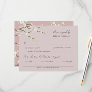Tarjeta De Confirmación De Asistencia Cream Sakura floridas Boda rosa florecimiento de c