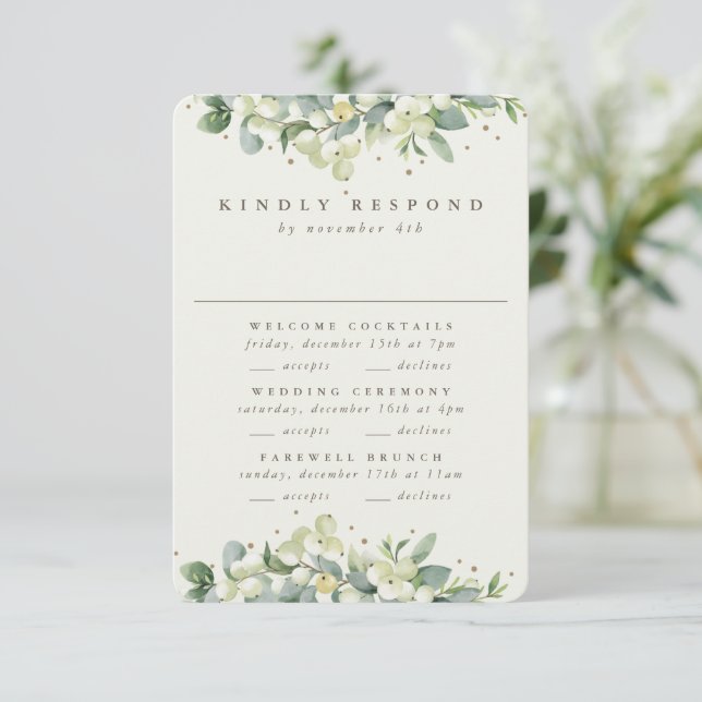 Tarjeta De Confirmación De Asistencia Cream Snowberry+Eucalyptus Boda Multi-Evento (Anverso de pie)