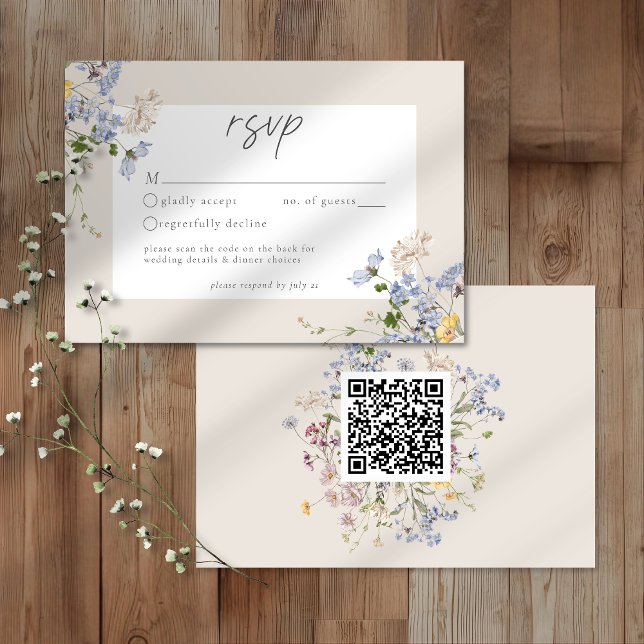Tarjeta De Confirmación De Asistencia Cream Wildflower Garden Elegant Wedding QR (Subido por el creador)
