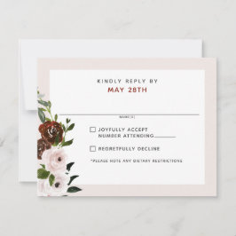 Tarjeta De Confirmación De Asistencia Crema borgoñona Boda floral rosa con polvo