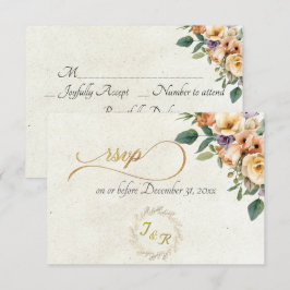 Tarjeta De Confirmación De Asistencia Crema Floral y Corona - Crema