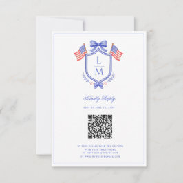 Tarjeta De Confirmación De Asistencia Crest de bandera patriótica | Boda de monograma | 