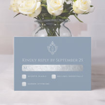 Crest de Boda Polvo Azul Monograma Hoja de Plata F