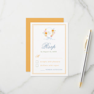 Tarjeta De Confirmación De Asistencia Crest Floral con Lazo Monograma Boda de Primavera