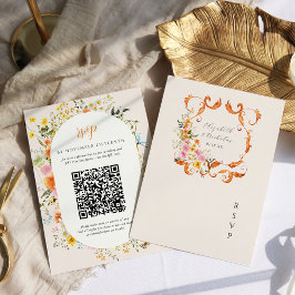 Tarjeta De Confirmación De Asistencia Crest Floral de Verano Romántico de Otoño de Bodas