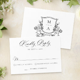 Tarjeta De Confirmación De Asistencia Crest Floral Elegante Monograma de Boda