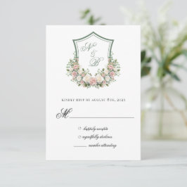 Tarjeta De Confirmación De Asistencia Crest Floral Rosa