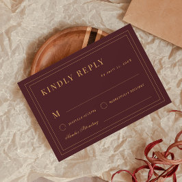 Tarjeta De Confirmación De Asistencia Crest Monograma Burgundy Oro Vintage Boda