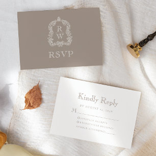 Tarjeta De Confirmación De Asistencia Crest Monograma Taupe Boda