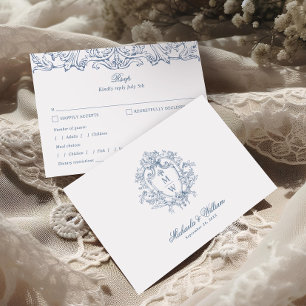 Tarjeta De Confirmación De Asistencia Crest Monograma Vintage Regencia Elegante Boda