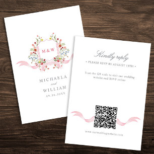 Tarjeta De Confirmación De Asistencia Crest QR de Regencia con Acuarela Rosa Bodas en Lí