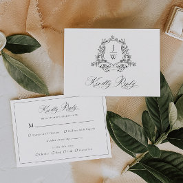 Tarjeta De Confirmación De Asistencia Crestal Monograma Floral Tradicional Boda Elegante
