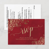 Crimson Red Gold Lace Elegante Boda de caligrafía