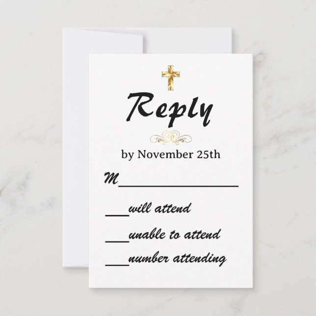Tarjeta De Confirmación De Asistencia Cruz cristiana simple Boda de oro (Anverso)