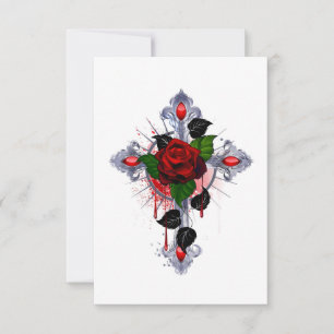 Tarjeta De Confirmación De Asistencia Cruz de Plata con una Rosa Roja