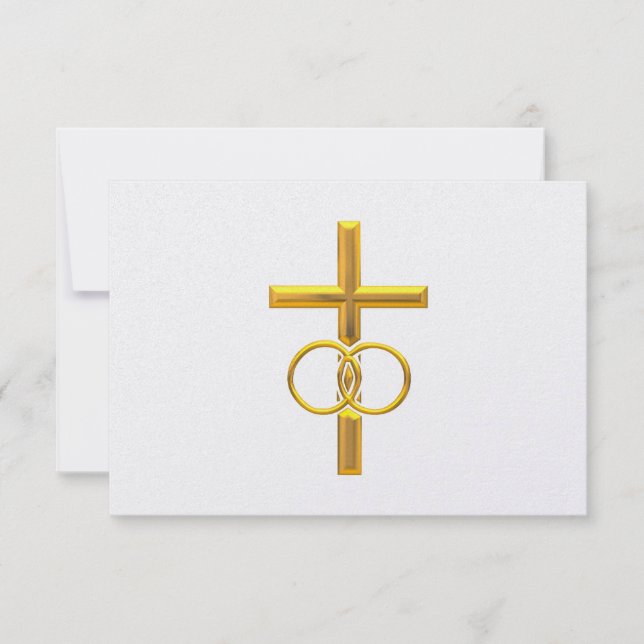 Tarjeta De Confirmación De Asistencia Cruz Golden 3-D con anillos Bodas (Anverso)