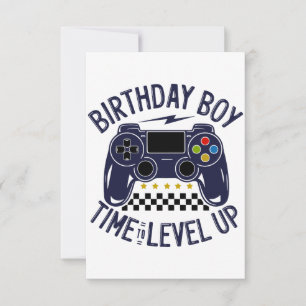 Tarjeta De Confirmación De Asistencia Cumpleaños Niño Tiempo de Subir de Nivel