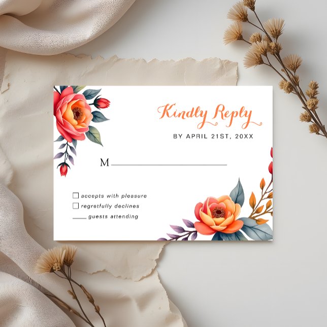 Tarjeta De Confirmación De Asistencia Cumpleaños Quinceañera Acuarela rústica floral (Subido por el creador)