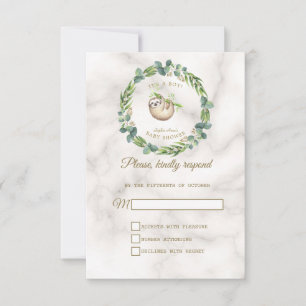 Tarjeta De Confirmación De Asistencia Curte Sloth Eucalyptus Wreath Baby Shower