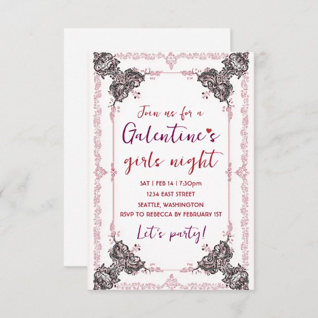 Tarjeta De Confirmación De Asistencia Custom Galentine Party Invitation (Anverso / Reverso)