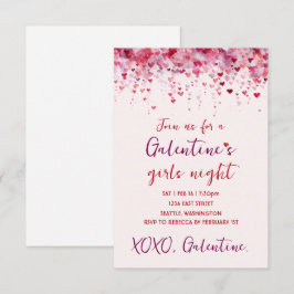 Tarjeta De Confirmación De Asistencia Custom Galentines Pink Hearts Party Invitation