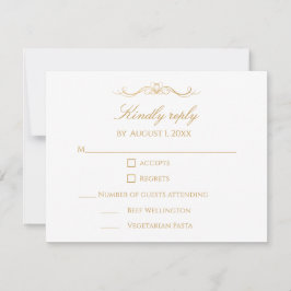 Tarjeta De Confirmación De Asistencia Custom Modern Elegant Script Gold & White Wedding