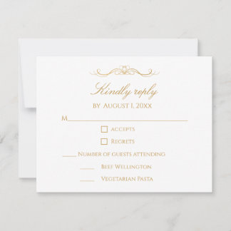 Tarjeta De Confirmación De Asistencia Custom Modern Elegant Script Gold & White Wedding