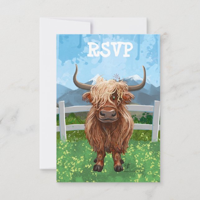 Tarjeta De Confirmación De Asistencia Cute Highland Cow (Anverso)