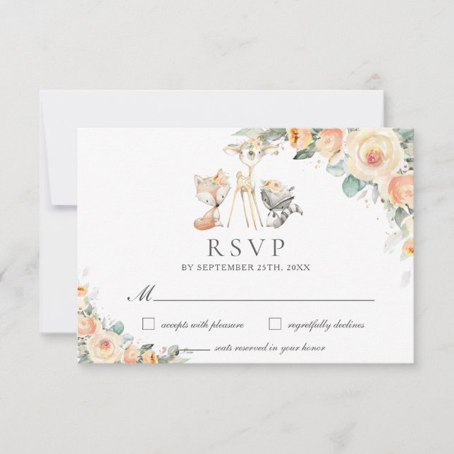 Tarjeta De Confirmación De Asistencia Cute Woodland Animals Yellow Floral Greeneration (Anverso)