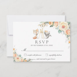 Tarjeta De Confirmación De Asistencia Cute Woodland Animals Yellow Floral Greeneration