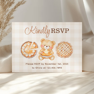 Tarjeta De Confirmación De Asistencia Cutie Pie Gingham Teddy Bear Fall Baby Shower