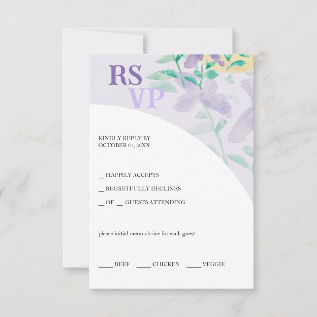 Tarjeta De Confirmación De Asistencia Cuto Lilac Azul Verde Floral acuarela (Anverso)