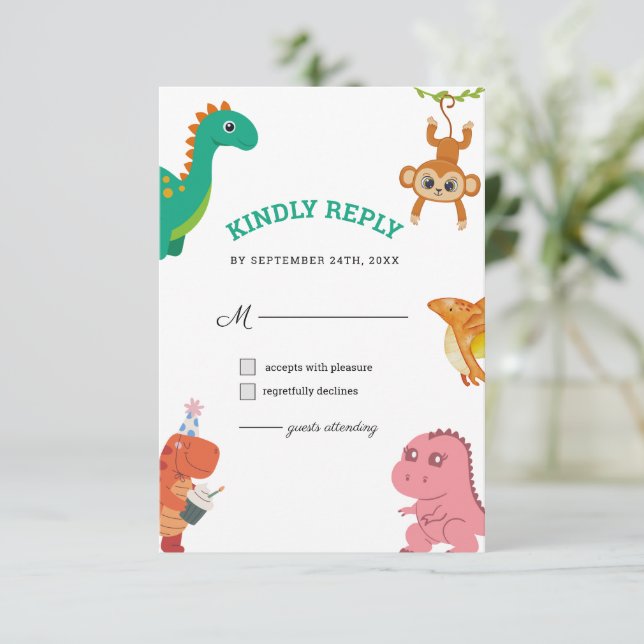Tarjeta De Confirmación De Asistencia Cuto pequeño Dino Baby Shower (Anverso de pie)