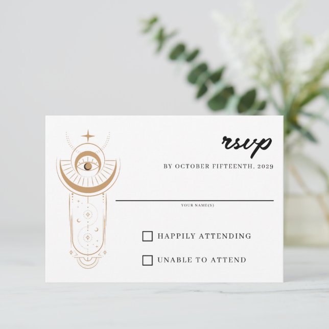 Tarjeta De Confirmación De Asistencia Dainty Celestial Boda (Anverso de pie)